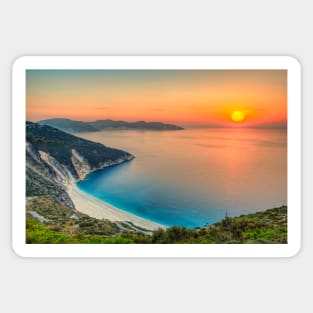 The sunset at the famous beach Myrtos in Kefalonia island, Greece Sticker